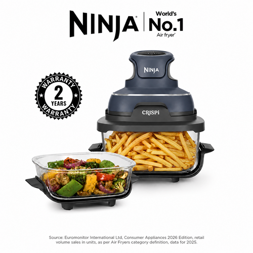 Ninja Crispi 1700W CleanCrisp™ Glass Air Fryer (FN101IN) | 1.4L & 3.8L containers